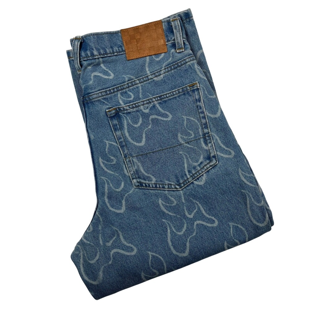 Vans Check-5 Flame Print Jeans Mens 31 Blue Loose Fit Skater Denim (Fits 32x31)